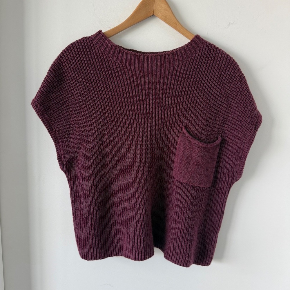 Free People FP Beach Freya Sweater Burgundy Ribbed Cotton Knit Vest top M